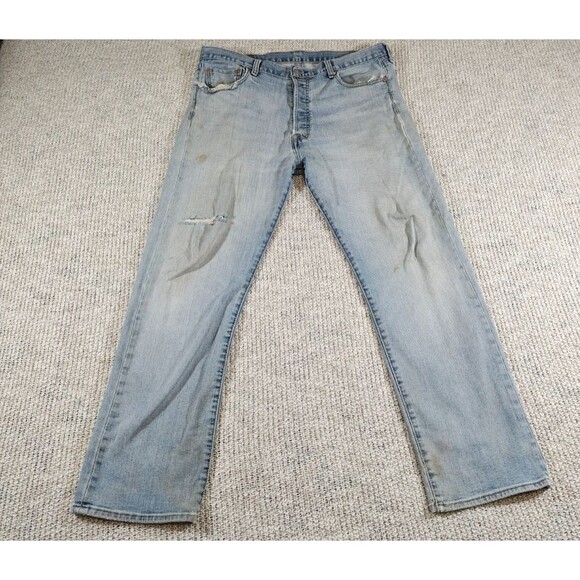 Levi's 501 Button Fly Jeans Men's 36x27 (Tag 36x30)Distressed Light Straight Leg - Picture 1 of 16